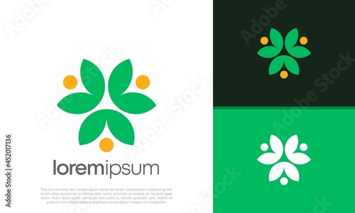 Abstract round garden plant natural line symbol. Green branch with leaves business sign.