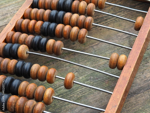 Vintage wooden abacus close up. The concept of bookkeeping, business or saving money