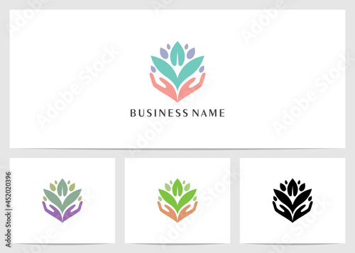 Hand Holding Leaves Logo Design