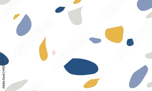Terrazzo seamless patterns with colorful rock fragments. Set of backdrops with stone pieces or sprinkles. Background of rock textures. Vector illustration for wrapping paper, textile print.