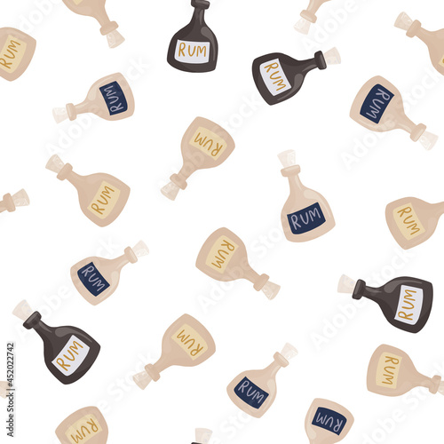 Seamless pattern with rum bottles print isolated on white background.