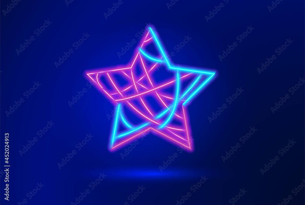 a large Christmas shining neon star on a dark blue background