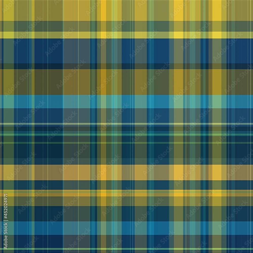 Seamless blue and yellow plaid background pattern Stock Illustration