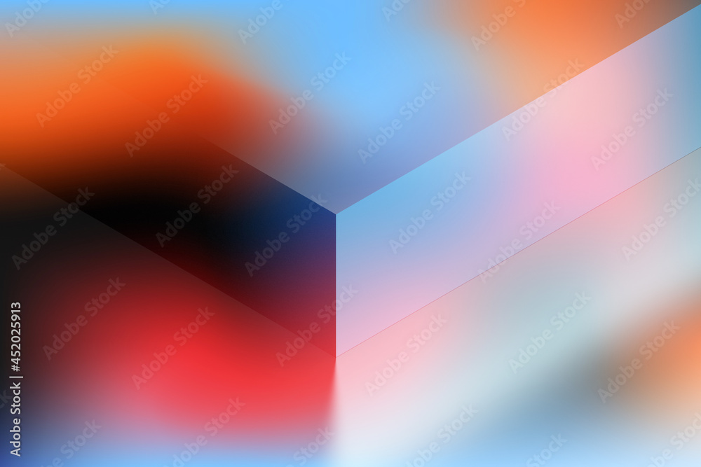 Abstract illustration with cube corner colored with vivid glowing gradient red and blue. 