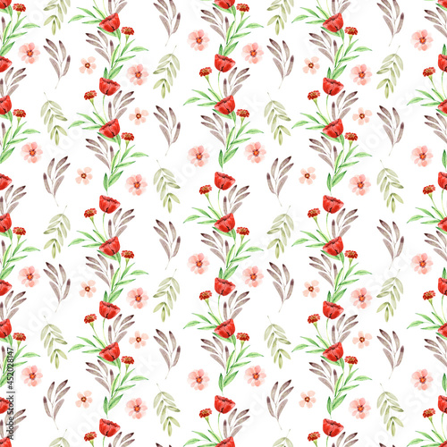 Watercolor seamless patterns with flowers, festive bouquets and individual elements of bouquets