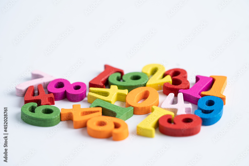 Math number colorful on white background, education study mathematics learning teach concept. Math number colorful on white background, education study mathematics learning teach concept.