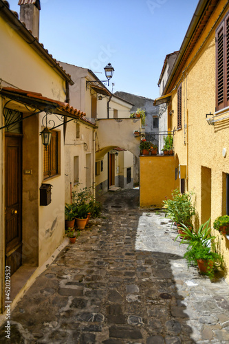 A street in the historic center of Chiaromonte  a old town in the Basilicata region  Italy.