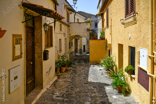 A street in the historic center of Chiaromonte  a old town in the Basilicata region  Italy.