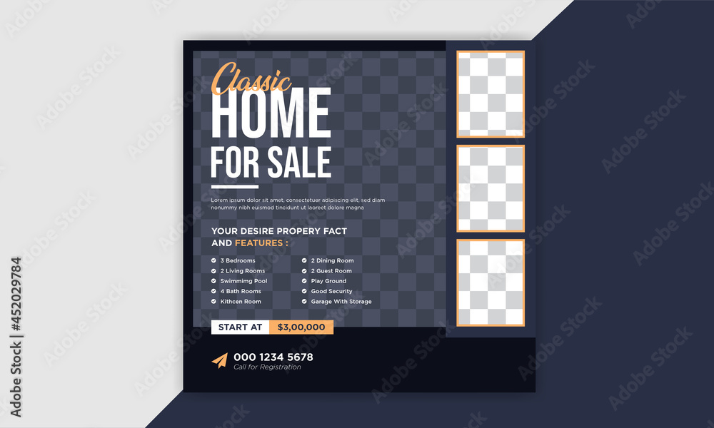 Obraz premium Real estate social media post design. social media banner template.