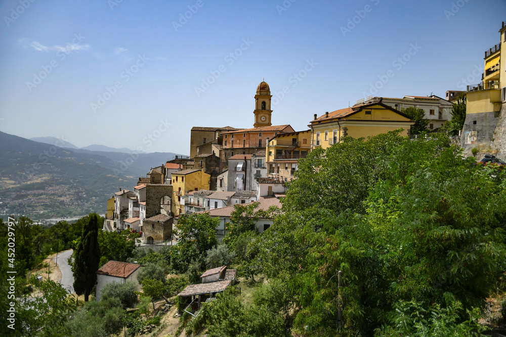 Panoramic view of Chiaromonte, a medieval town in the Basilicata region in Italy.