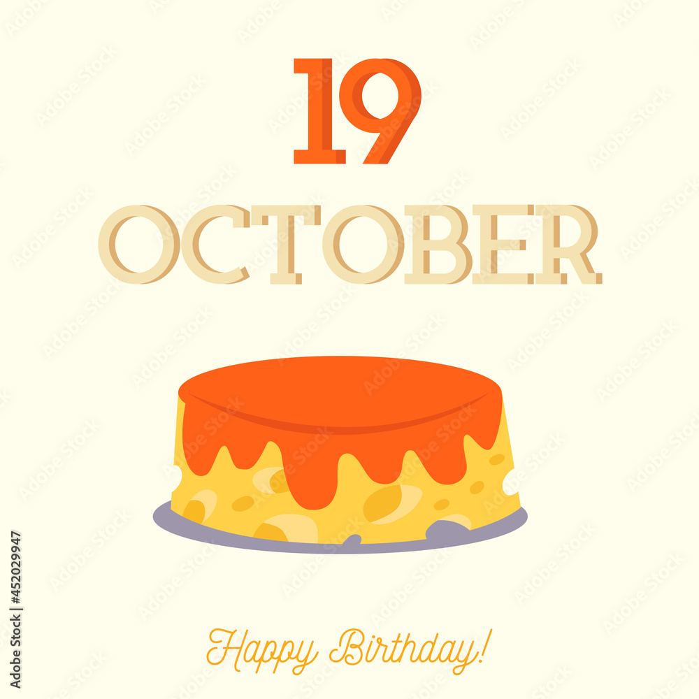Happy Birthday typography card with a flat birthday cake Happy Birthday typography card with a flat birthday cake