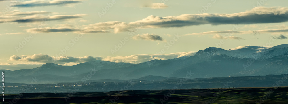 sunset field landscape with clouds