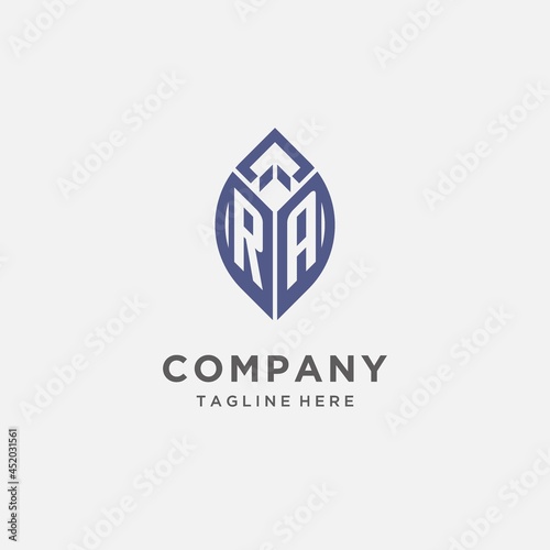 RA logo with leaf shape, clean and modern monogram initial logo design