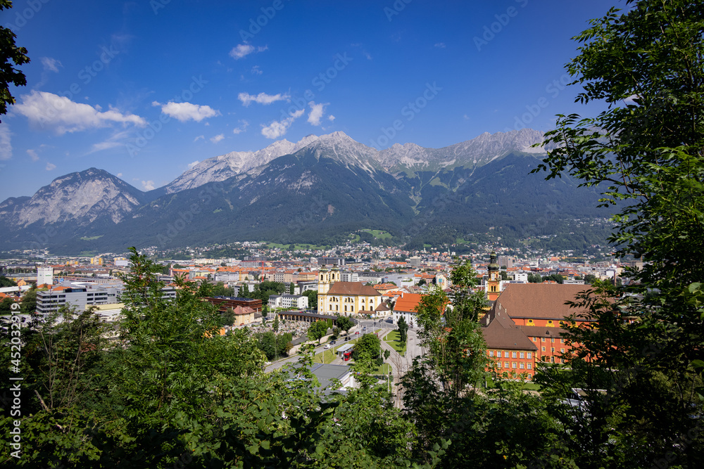 Aerial view over the city of Innsbruck in Austria - travel photography