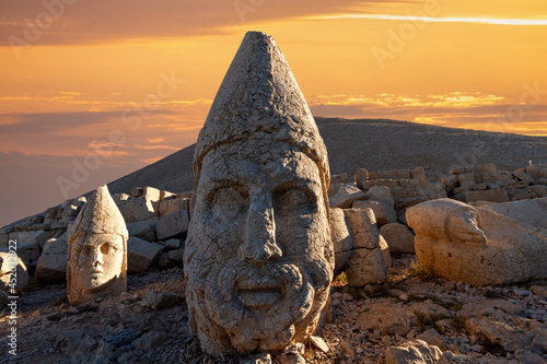 Nemrut Mountain and giant statue heads from1st century BC, in Adiyaman, Turkey. photo