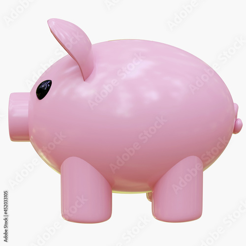 Piggy bank side view. 3D illustration isolated on white background.