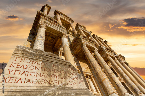 Photography Celsus Library in the Roman ruins of Ephesus in Turkey
