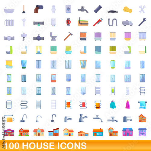 100 house icons set. Cartoon illustration of 100 house icons vector set isolated on white background