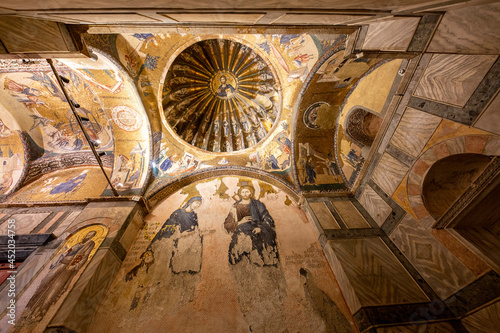 Murals of Byzantine Church of Chora converted into a mosque and known as Kariye Mosque now, in Istanbul, Turkey