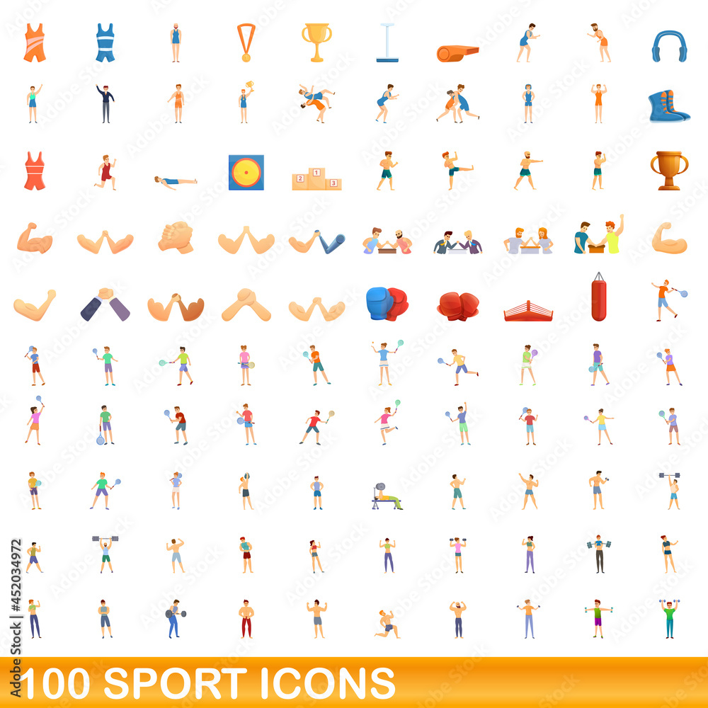 100 sport icons set. Cartoon illustration of 100 sport icons vector set isolated on white background 100 sport icons set. Cartoon illustration of 100 sport icons vector set isolated on white background