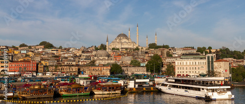 Skyline of Istanbul with Suleymaniye Mosque from Golden Horn, Istanbul, Turkey