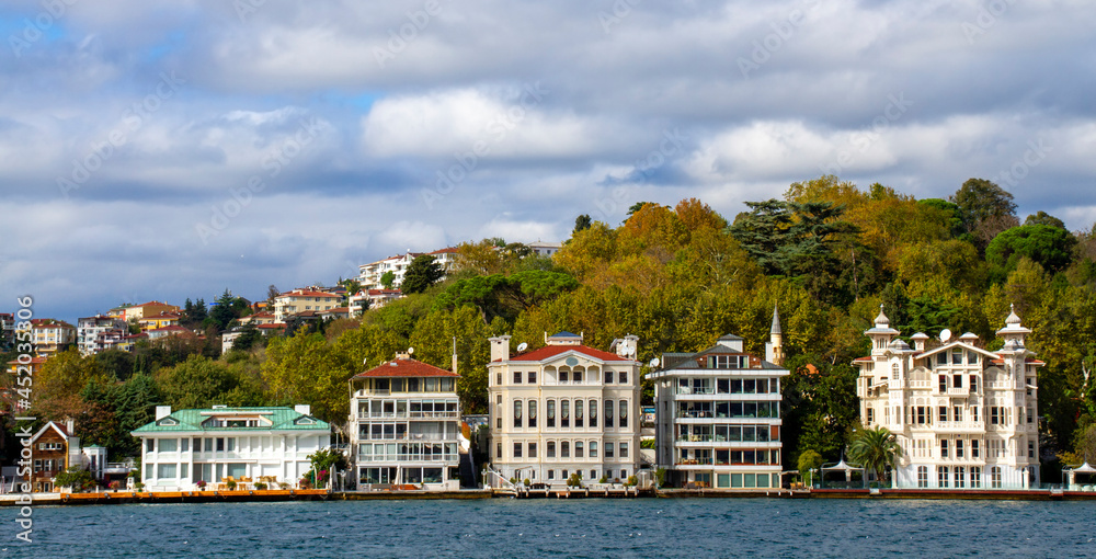 View over the houses along the Bosphorus in Istanbul, Turkey
