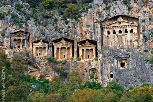 Lycian rock tombs at Dalyan, Turkey photo