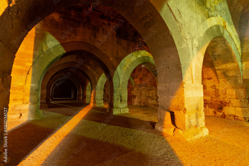Naklejka premium Architectural features in the historical caravanserai of Sultanhani in Aksaray, Turkey