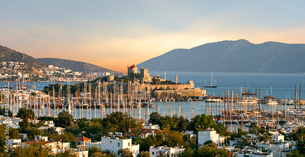 Resort town Bodrum along the Aegean Sea with the Castle of Saint Peter, Turkey