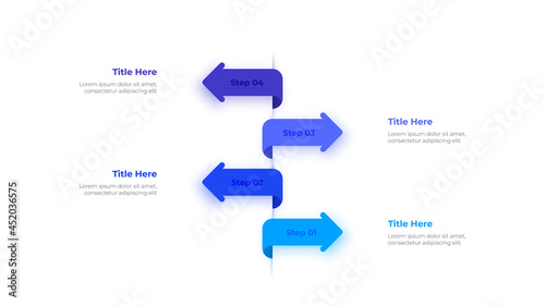 Vector infographic slide with 4 arrows. Concept of four steps of business development process