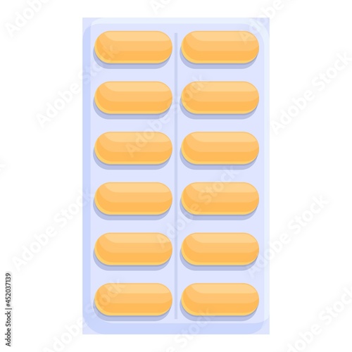 Blister pills icon cartoon vector. Medicine pack. Medical drug