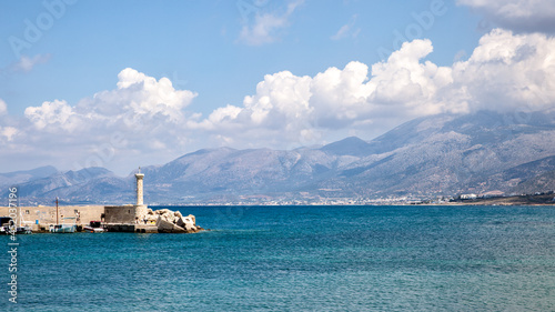 Landscape with harbor in Limenas Chersonisou in Crete island
