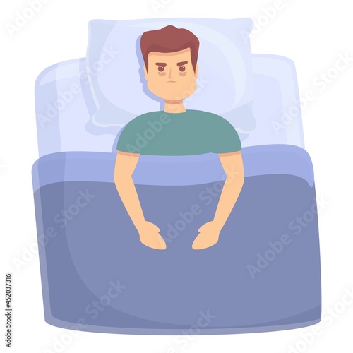 Boy insomnia icon cartoon vector. Night bed. Man tired