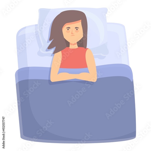 Woman insomnia icon cartoon vector. Bed sleep. Sleepless problem