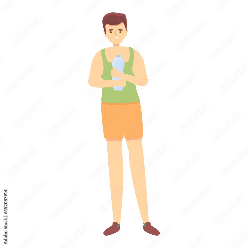 Boy drink water icon cartoon vector. Kid glass. Sport child