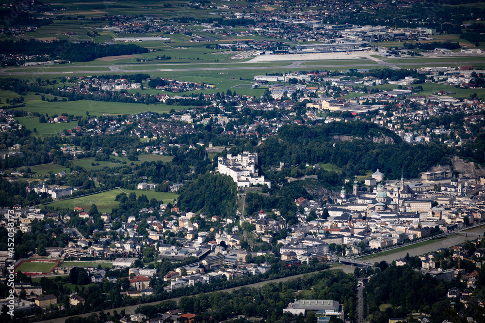 Aerial view over the city of Salzburg in Austria - travel photography