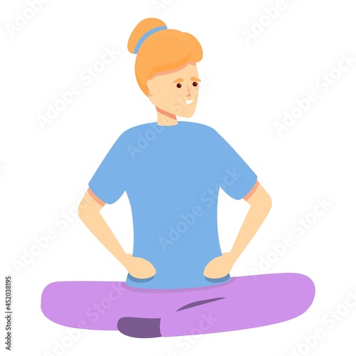 Girl meditation icon cartoon vector. Woman relax. Yoga meditate