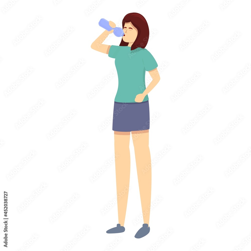 Girl drink water icon cartoon vector. Woman sport. Happy healthy Girl drink water icon cartoon vector. Woman sport. Happy healthy