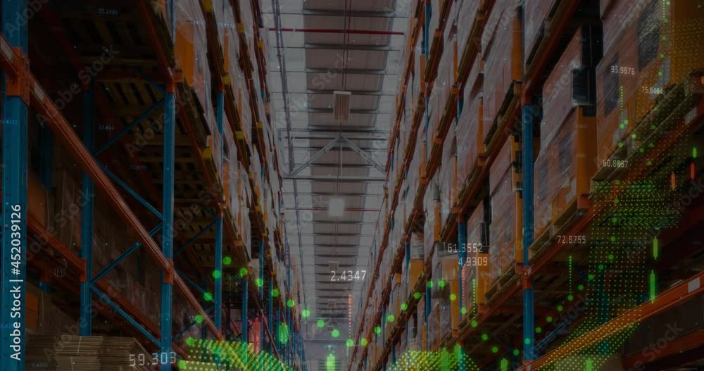 Animation of data processing over empty warehouse Animation of data processing over empty warehouse