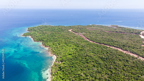 Aerial view of a coastline bay island in Baru, Cartagena, Colombia photo