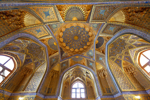 Ceiling and architectural features of Aksaray Mausoleum in Samarkand, Uzbekistan photo