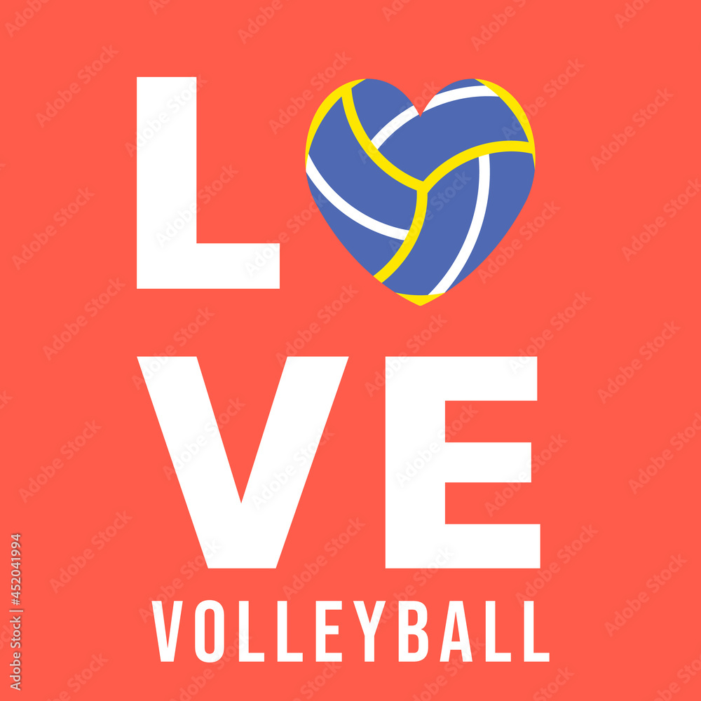 LOVE Volleyball symbol vector, Modern design, isolated on red ...