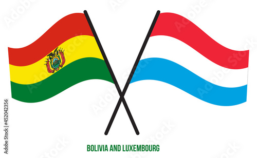 Bolivia and Luxembourg Flags Crossed And Waving Flat Style. Official Proportion. Correct Colors.