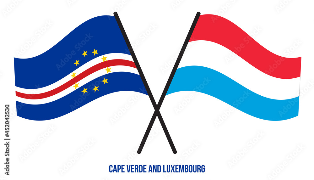 Cape Verde and Luxembourg Flags Crossed And Waving Flat Style. Official Proportion. Correct Colors.
