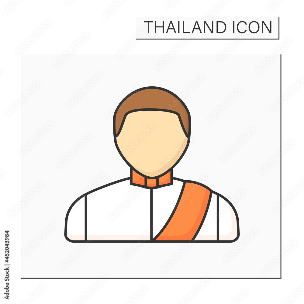 Man color icon. Thai man in traditional suit. Country citizen.Thailand concept. Isolated vector illustration