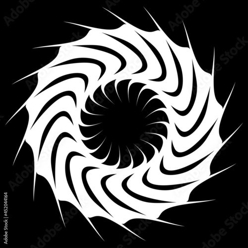 Circular, radial icon, motif, mandala shape. Swirl, twirl, helix, volute rotation geometric design element. Abstract circle