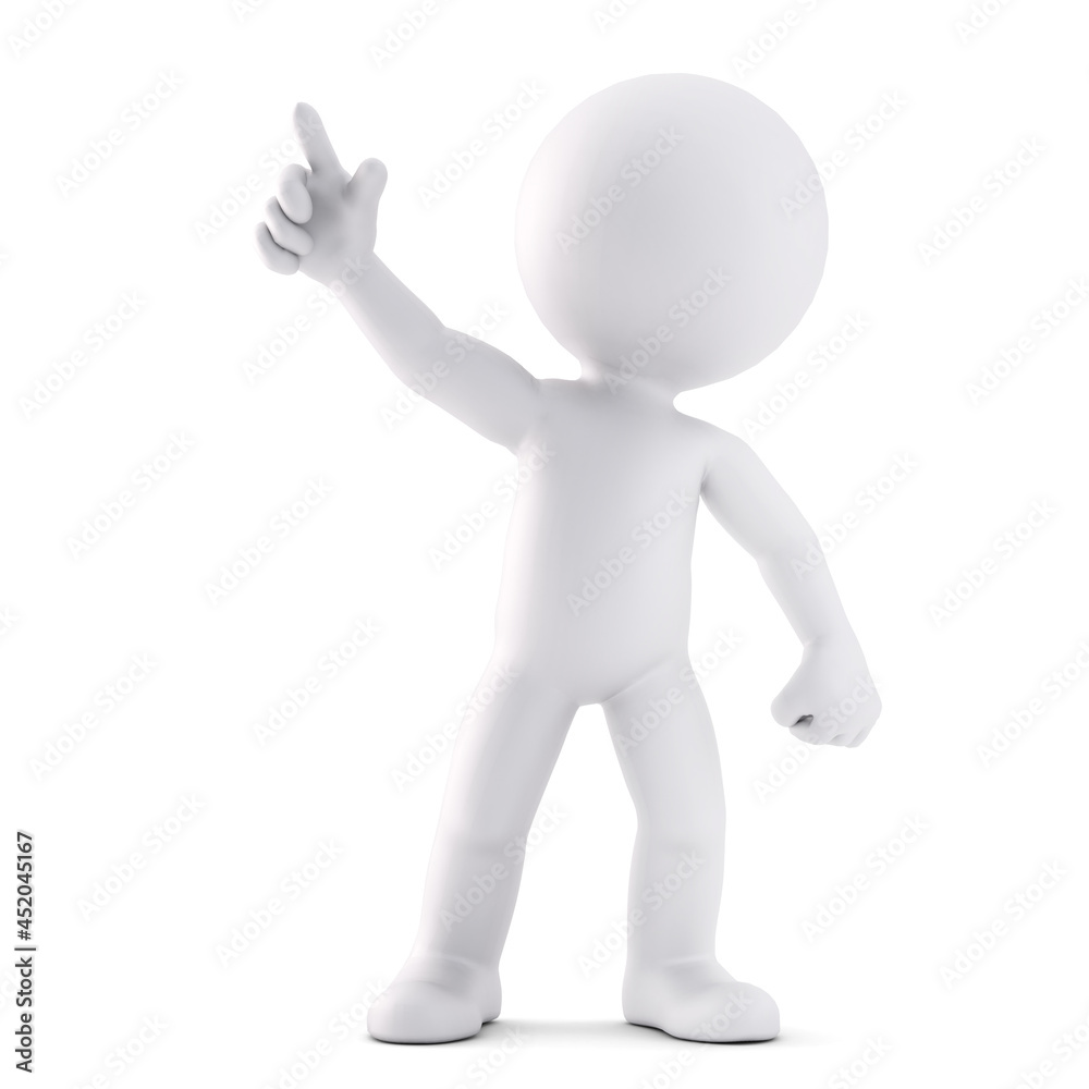 Man pointing away. 3D illustration. Isolated on white background Man pointing away. 3D illustration. Isolated on white background
