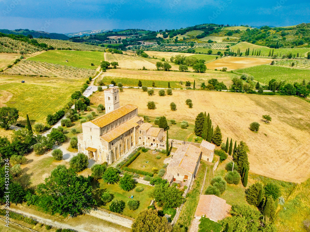 aerial panorama of the area of Montalcino Italy in summer