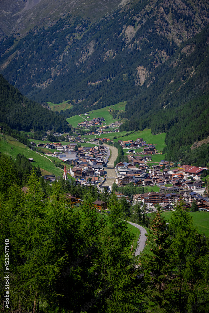 Famous village of Soelden in Austria - a popular winter sports area - travel photography