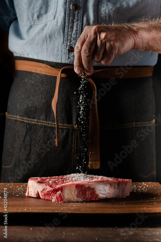 Chef preparing steak